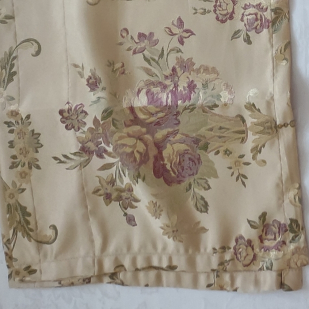 2 valances jacquard Damask golden French Garden Roses floral embroidery